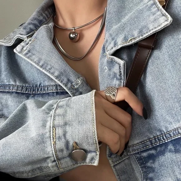 💎HP‼️💋 Gorgeous Titanium steel Silver-toned Double-layered Chain necklace rock - Picture 3 of 8